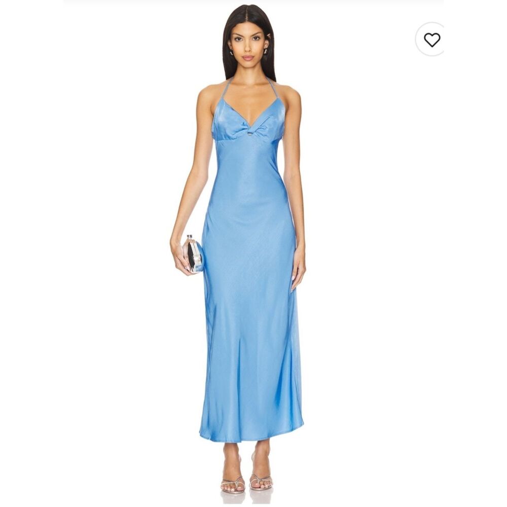 $150 l*space Maya Dress with pearl details in blue Medium NWT
